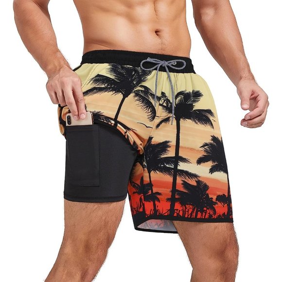 Swim Trunks Quick Dry Bathing Suit for Men with Compression Liner - Picture 1 of 4